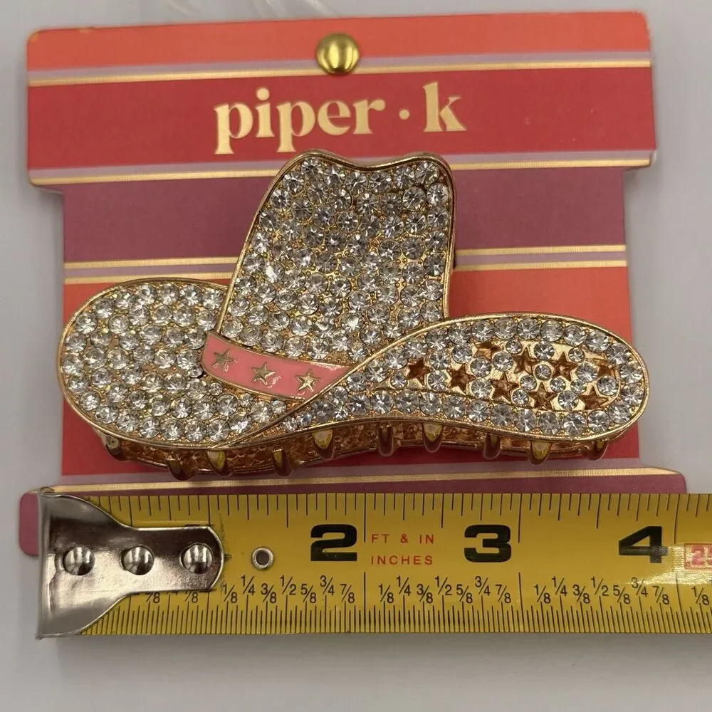 Piper K Rhinestone Cowgirl Hat Hair Claw Clip Western Rodeo Bling Pink Gold